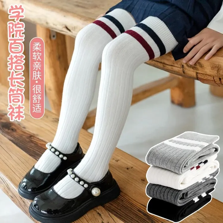 儿童过膝长筒袜春秋薄款女孩女童袜子2023网红外穿潮宝宝中高长袜