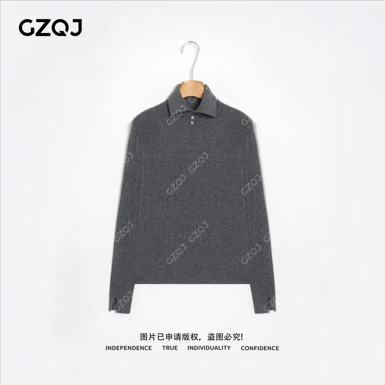 老琴私服【奶盐竖琴】100绵羊毛百搭长袖翻领针织衫女冬季新 95339