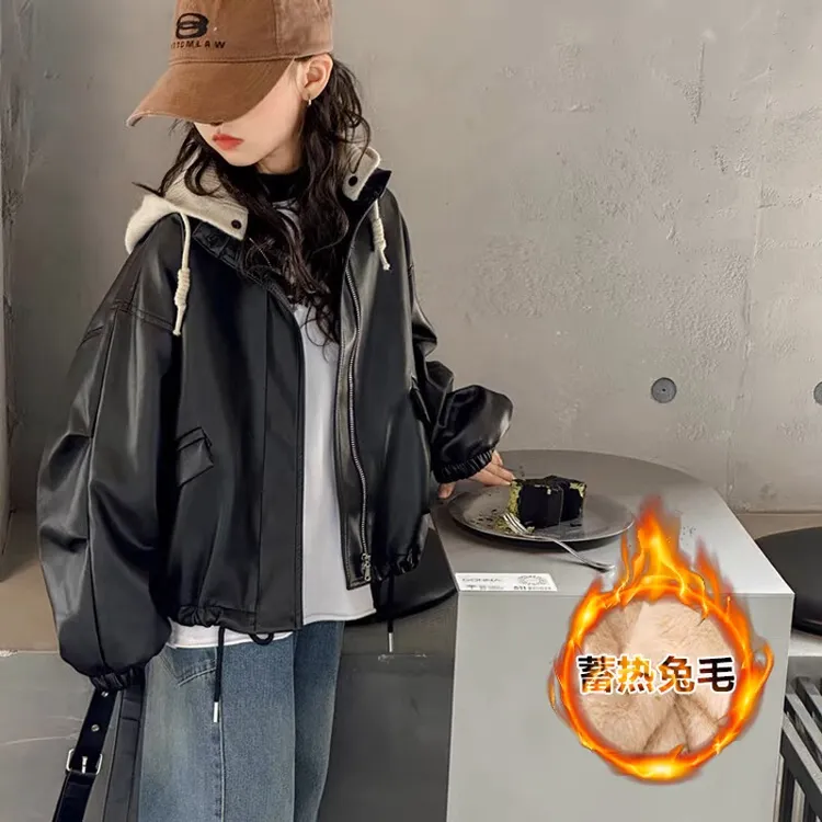 女童皮衣外套秋冬2025新款大童洋气加绒加厚皮夹克儿童女孩机车服