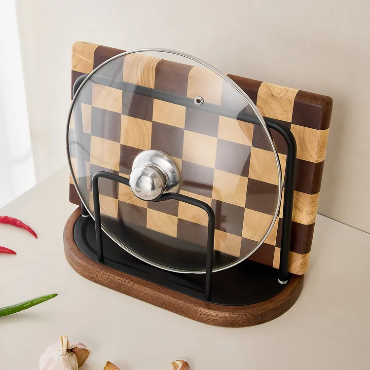 胡桃木中古风台面锅盖架厨房菜板放置器砧板置物架子案板收纳神器