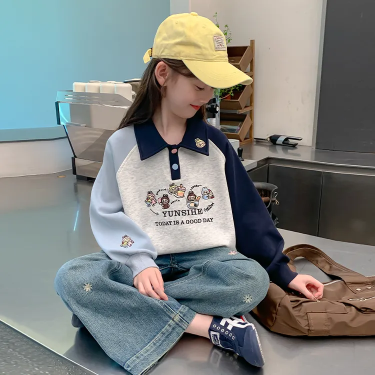 女童秋装卫衣2025新款儿童装Polo领衣服女大童打底衫春秋洋气上衣