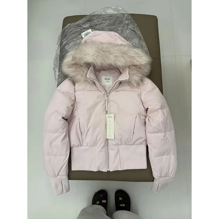 韩系甜美风粉色毛领连帽棉服外套女秋冬季新款加厚保暖修身棉袄女