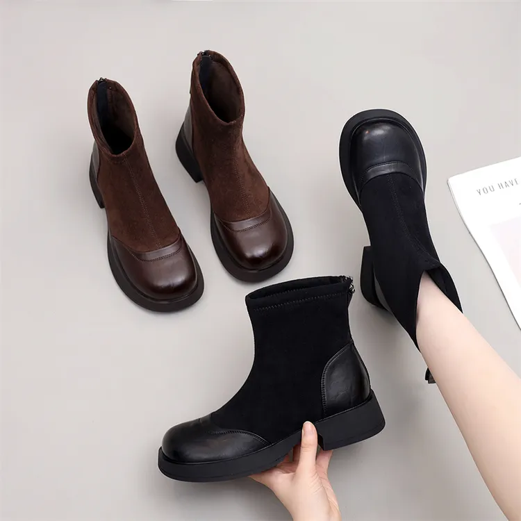 显脚小马丁靴女款2025新款秋冬爆款拼接百搭防滑平底瘦瘦靴短靴子