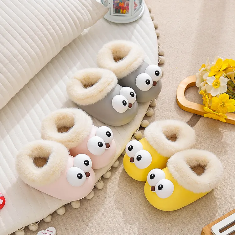 新款内胆可拆卸儿童棉拖鞋保暖卡通柔软防滑毛毛鞋可拆洗亲子棉拖