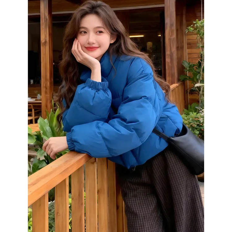 冬季一整套ootd穿搭法式高级感加厚保暖棉服高腰阔腿格子裤套装女