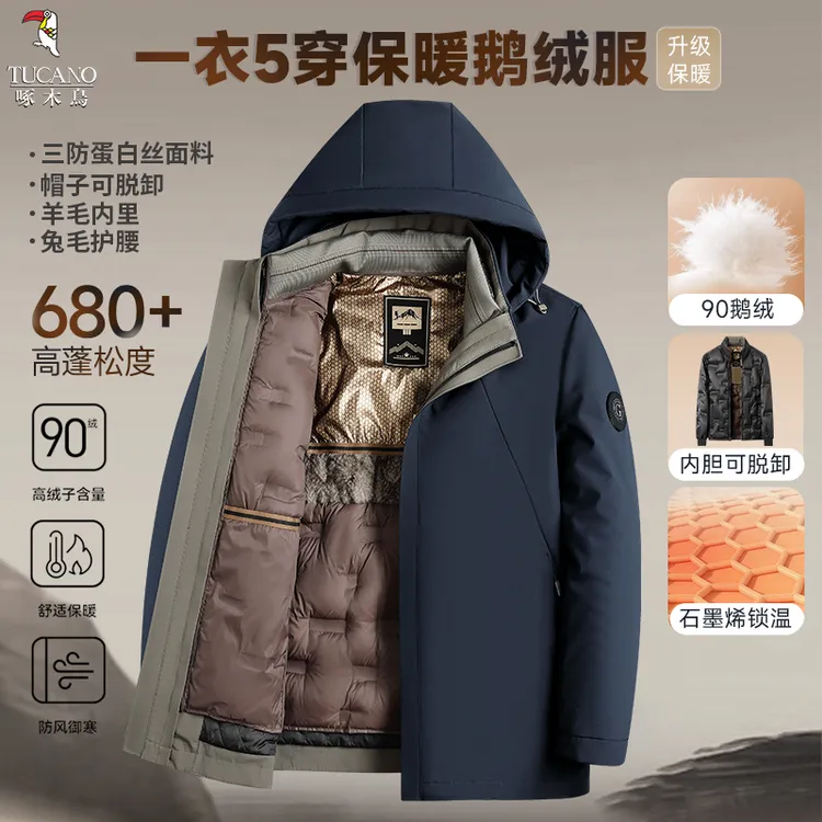 【极寒系列鹅绒服】啄木鸟保暖加绒爸爸装加厚可拆卸内胆鹅绒服御寒
