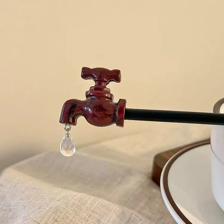 个性创意水龙头发簪新款搞怪后脑勺盘发现代古典木簪中国风发饰