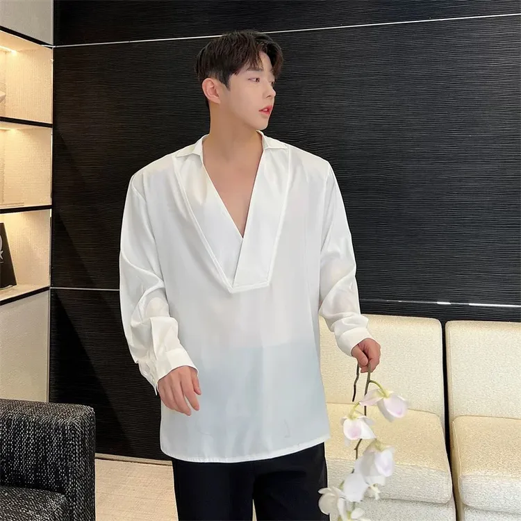 闹闹男装 ）CS315夏季新款个性纯色设计感时尚休闲百搭衬衫