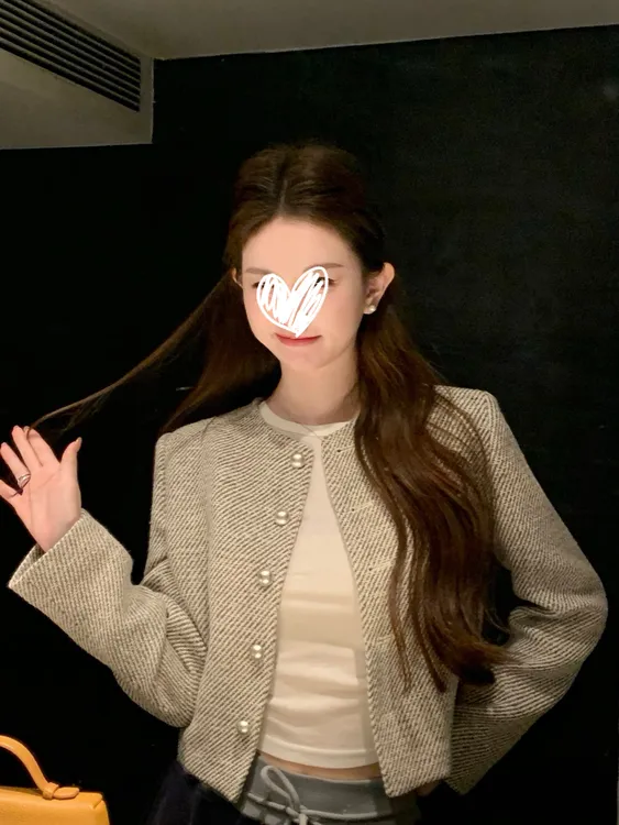 韩系早秋精致灰色短款千金风小香风外套女2025新款