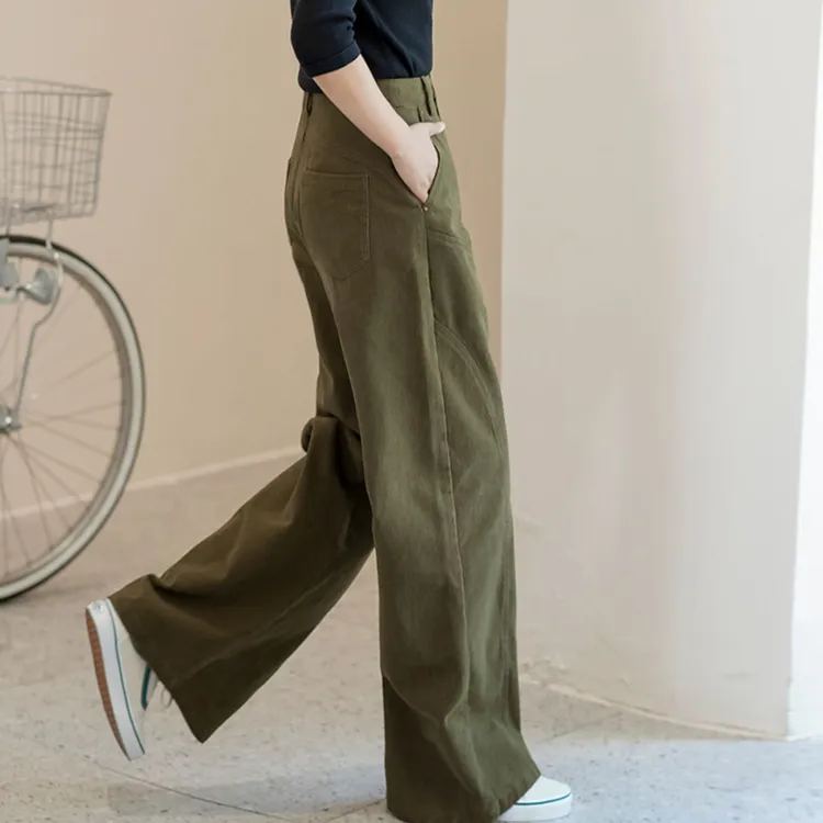 新款牛仔裤女2025春秋绿色设计感显瘦宽松休闲裤阔腿拖地裤工装裤