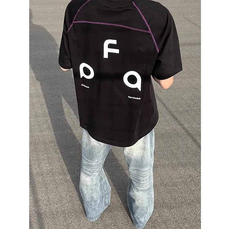 户外运动速干哈苏线T恤男款夏季撞色休闲宽松t恤痞帅字母印花半袖