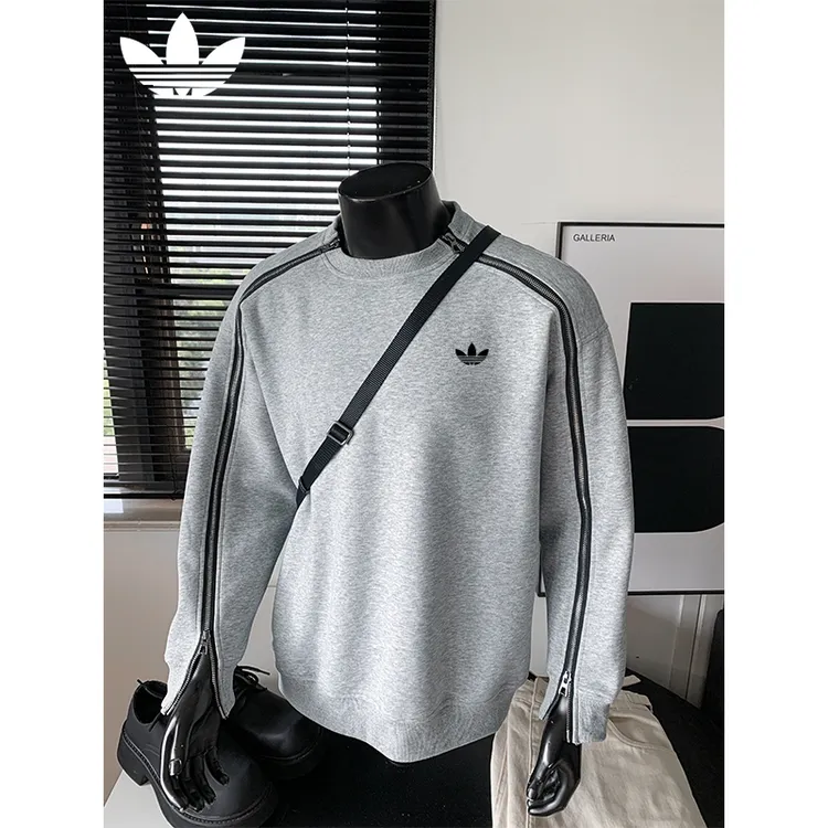 【官方奥特莱斯】品牌折扣纯色拉链长袖圆领秋冬卫衣套头失序混搭风