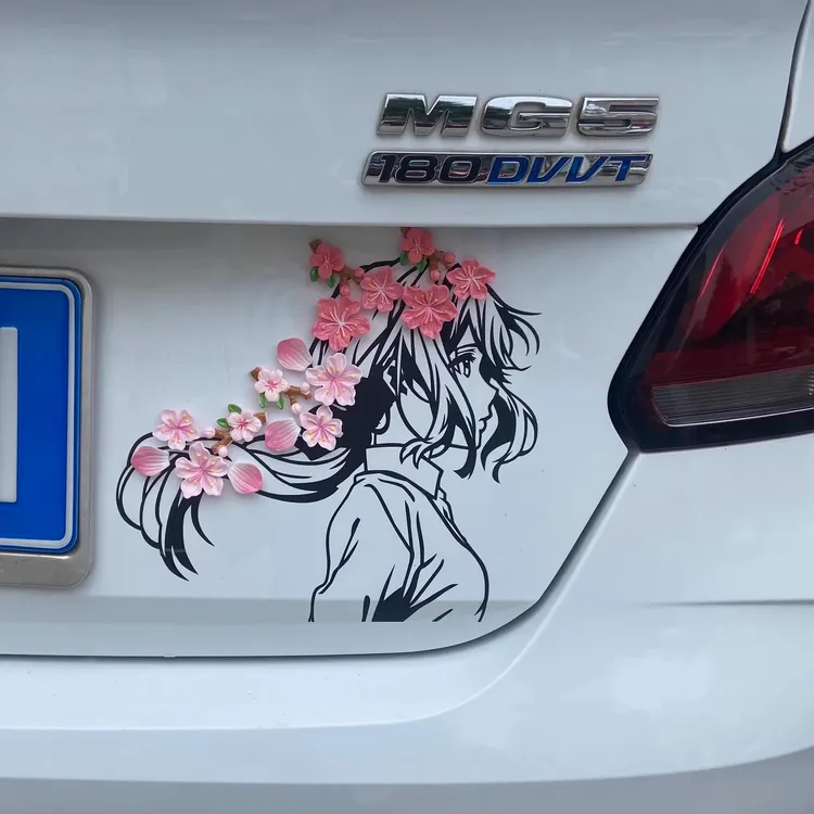 汽车尾部薇尔紫罗兰永恒花园车身动漫少女防水贴立体桃花装饰饰品