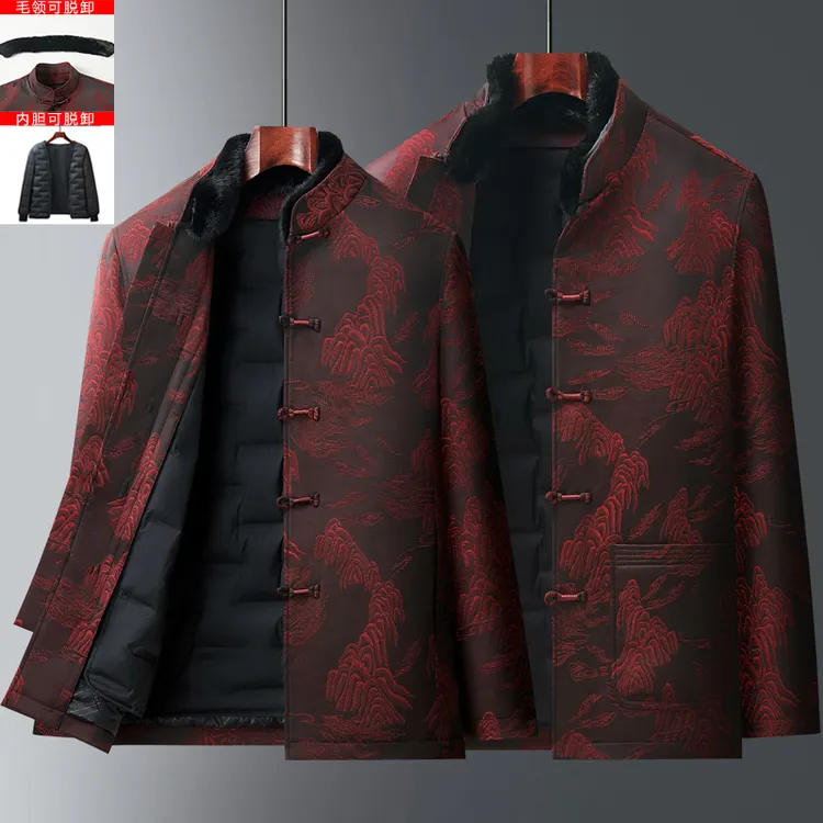 中老年男冬装羽绒服冬季可拆卸内胆加厚爸爸爷爷老人过寿生日外套