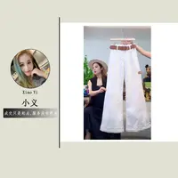 【7058】尚#白色高腰直筒宽松微喇牛仔裤【配皮带】