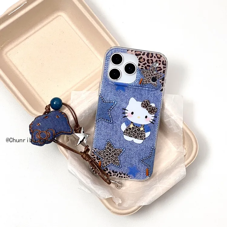 可爱卡通牛仔色星星豹纹kitty适用苹果17/16promax手机壳15/14/13