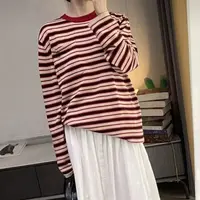 设计师款~ 蛇年限D绵羊毛撞色条纹氛围感宽松针织长袖T恤女4327