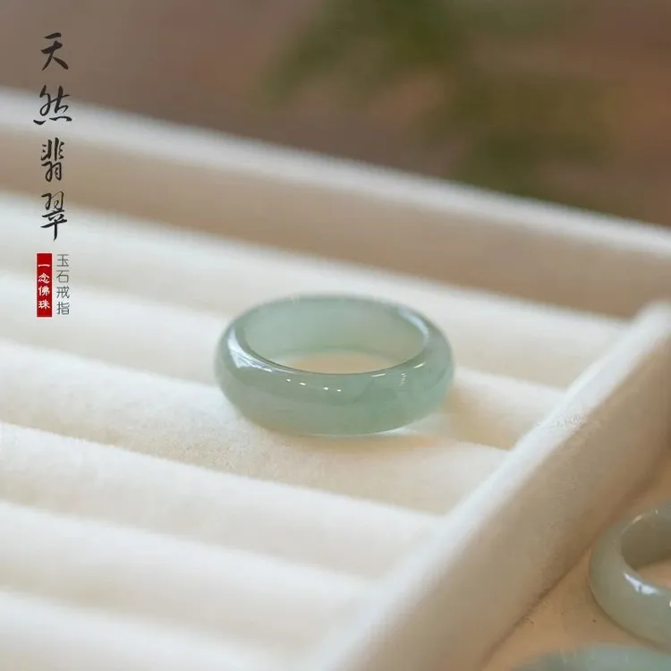 新中式女款翡翠A货玉戒指冰糯种指环雪花棉戒圈男女情侣款