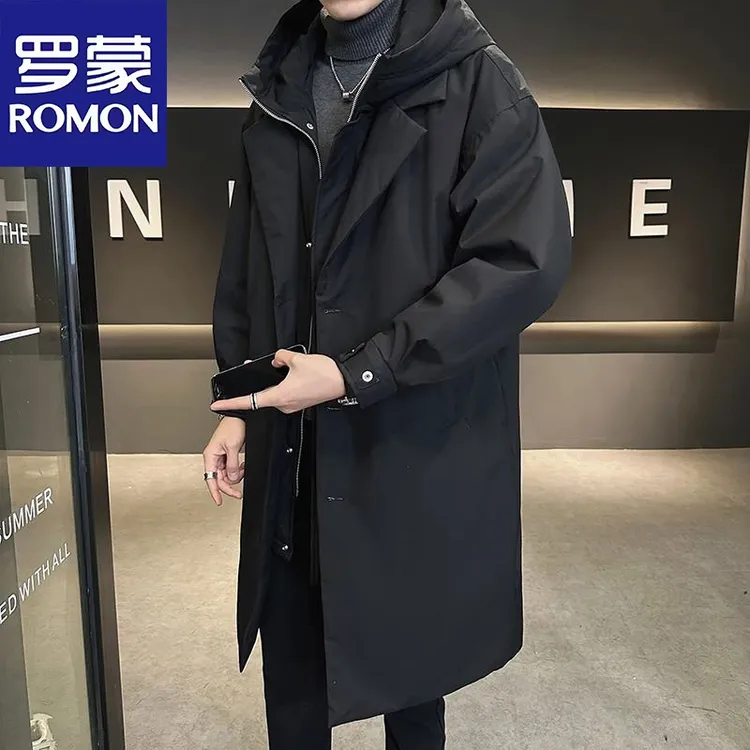 罗蒙冬季长款羽绒服连帽防寒假两件韩版风衣休闲潮流