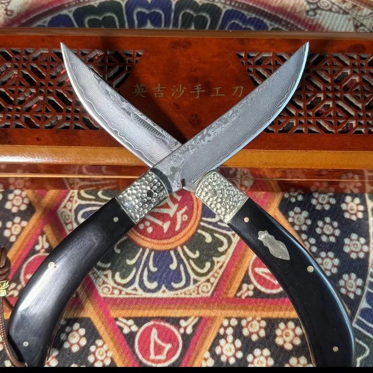 英吉沙小刀折叠刀大马士革花纹钢