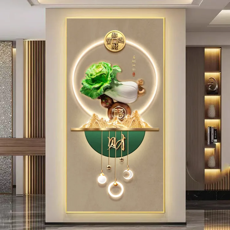 腾景空间【百财纳福】百财纳福白菜走廊过道入户玄关画挂画晶瓷镶钻