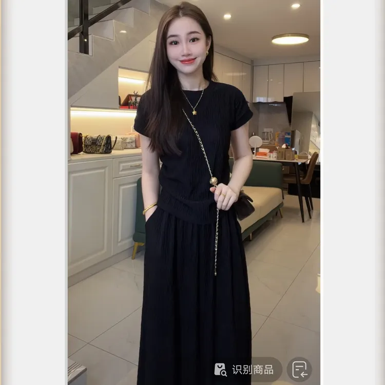 上衣+半身裙/夏季新款休闲套装女简约洋气宽松气质显瘦两件套n