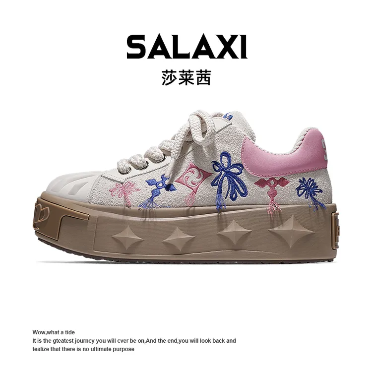 SALAXI/莎莱茜 2025冬季新品刺绣图男女款系带国潮增高时尚休闲鞋