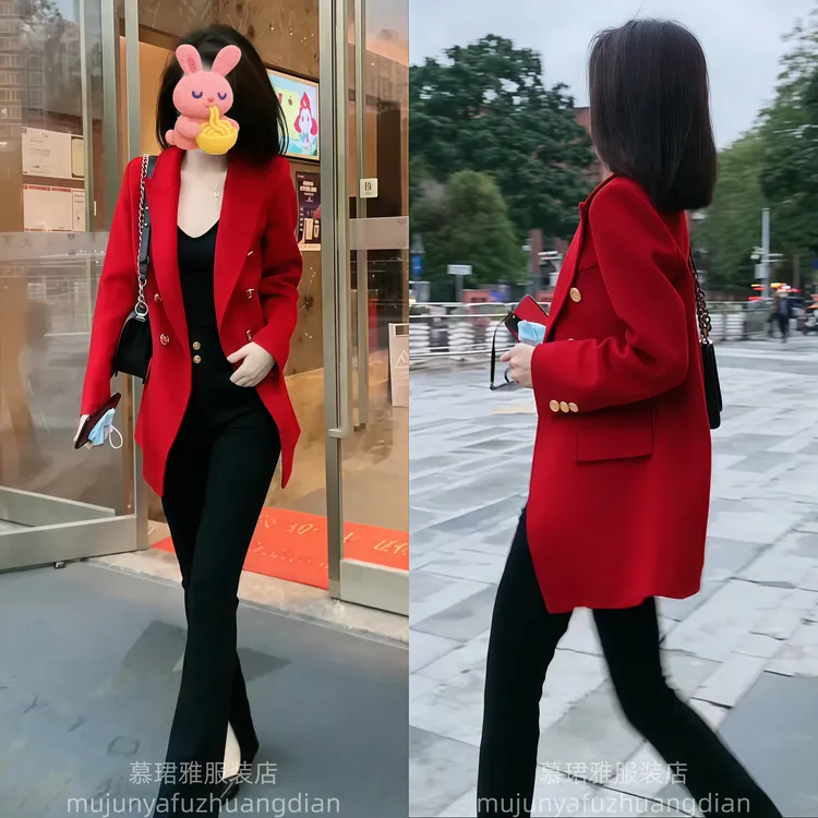 通勤常规纯色长袖极简风免烫西装双排扣常规款戗驳领