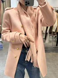 DM•STUDIO/配围巾款中长桑蚕丝骆驼绒双面手工毛呢大衣（55215）