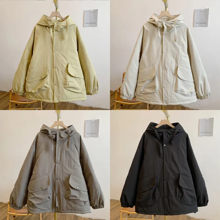 冬日恋曲C5291夹棉纯色立体口袋连帽棉服外套