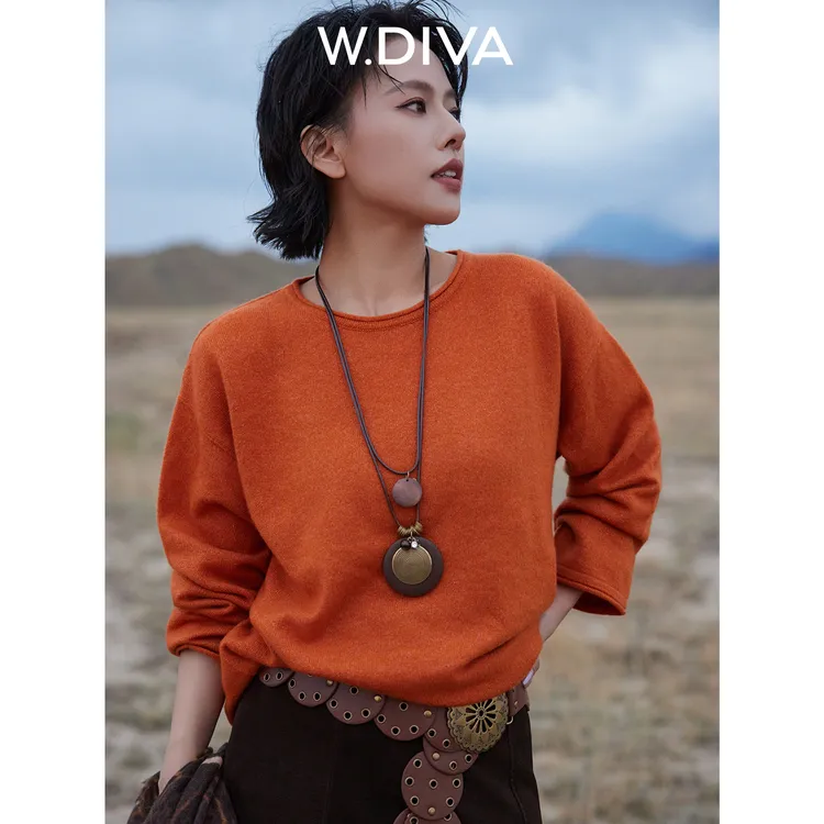 W.Diva【日出】山羊绒+白厂丝混纺云朵感圆领套头毛衫女装53Z122642