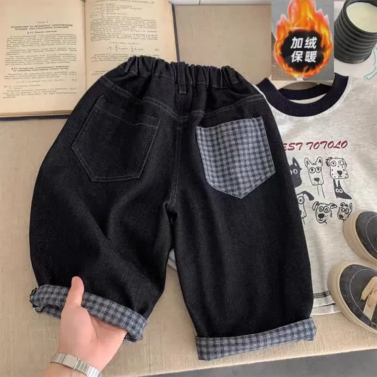 男童牛仔裤秋冬季新款宝宝韩版休闲裤男女孩百搭加绒裤宝宝保暖裤