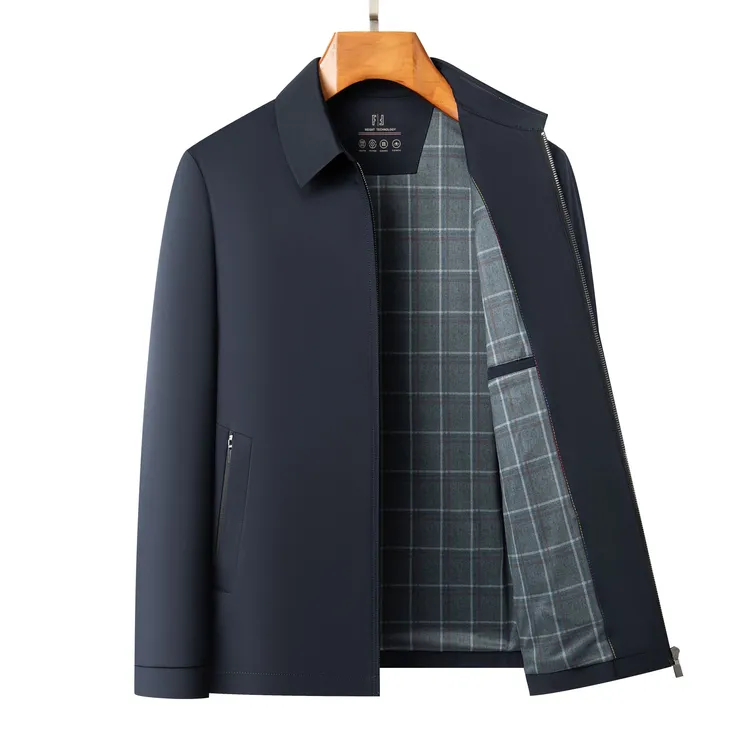 M68男士春季拉链翻领夹克防风风衣商务休闲中老年爸爸装行政夹克