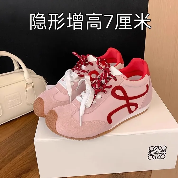 【7cm隐形增高】粉色德训鞋女款2025新款复古甜酷呆萌歪头运动鞋