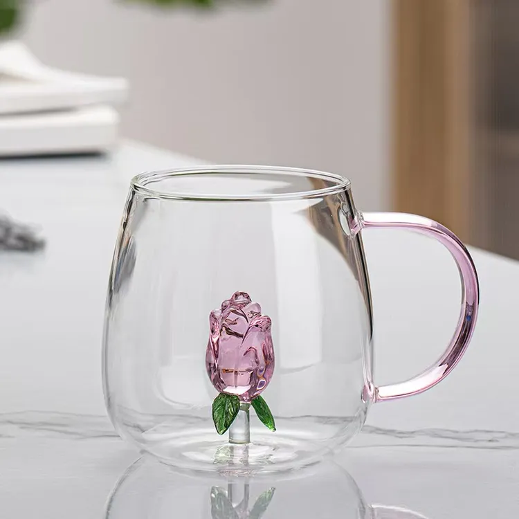 情侣透明爱心立体玻璃杯创意玻璃水杯可爱高颜值家用果汁杯