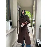 JCCC影子【咖顿学院】咖色双排扣复古100PU风衣外套JE4DOF10