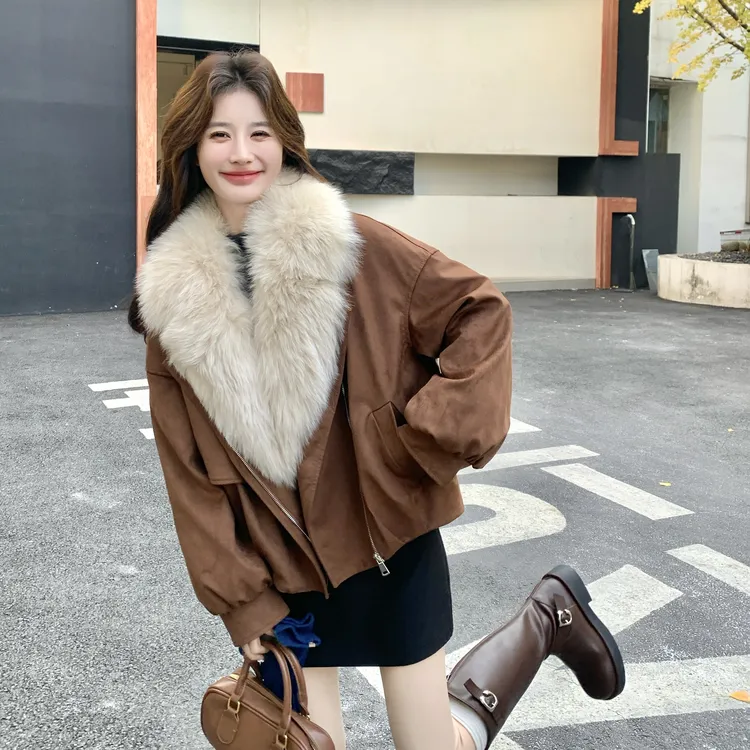 复古咖色大毛领羽绒服女2025冬季新款高级感加厚保暖90白鸭绒外套