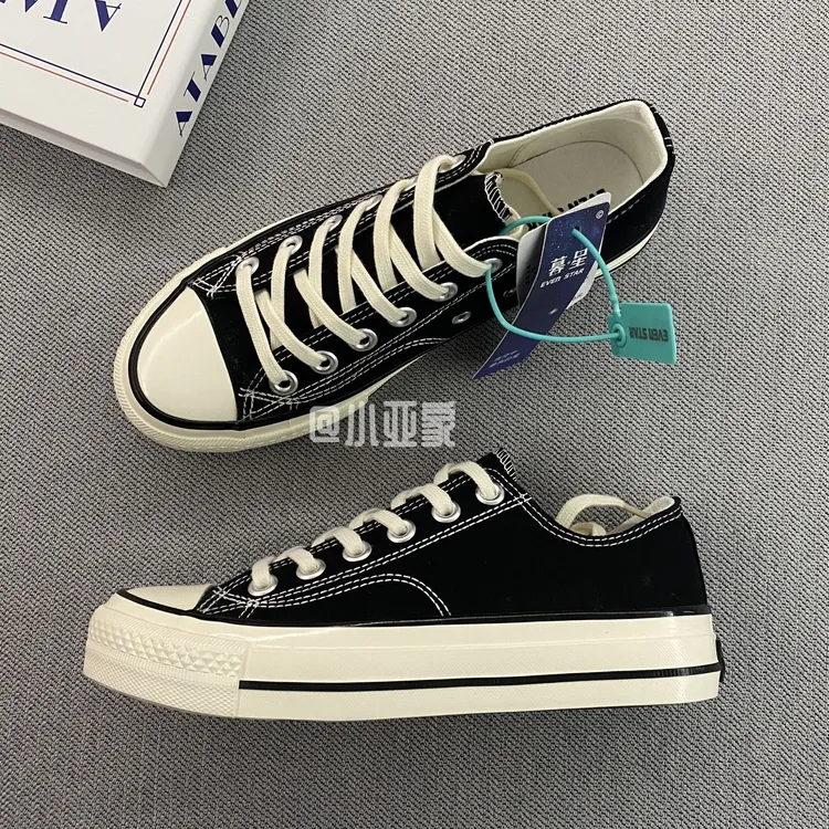 2025春季新款黑色低帮1970s帆布鞋网红板鞋女学生潮鞋子休闲鞋男