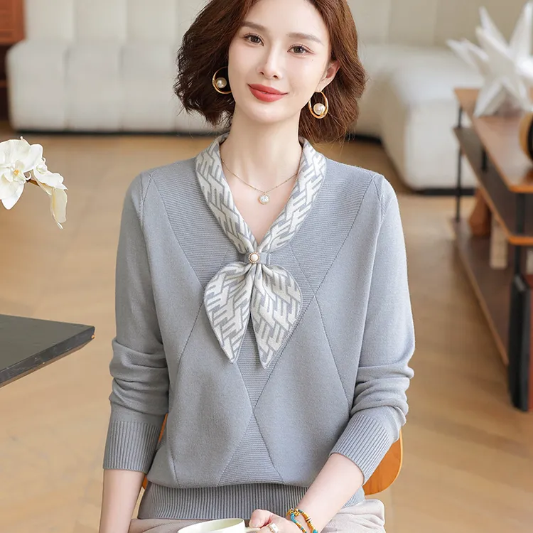 妈妈装秋装春秋纯色常规V领粗条纹中老年女装洋气春装打底衫