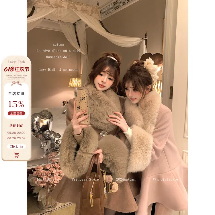 LazyDidi 昭和千金 主推款*雪国羊毛斗篷大衣千金感短款毛呢外套