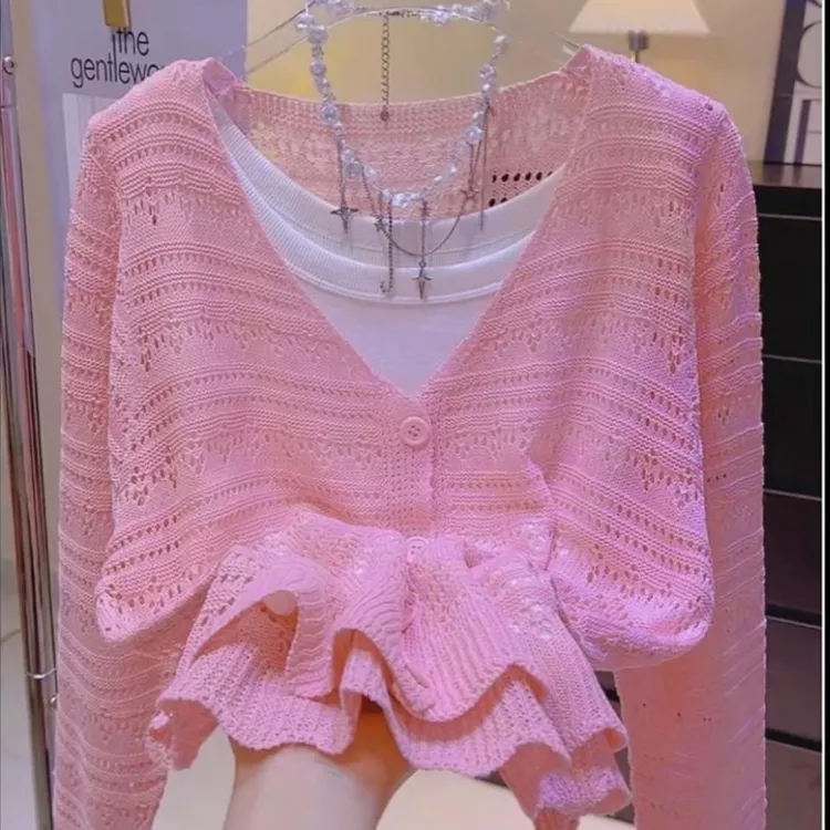 SZ218v领时尚针织开衫防晒设计感法式时尚女装毛衣高贵洋气薄款