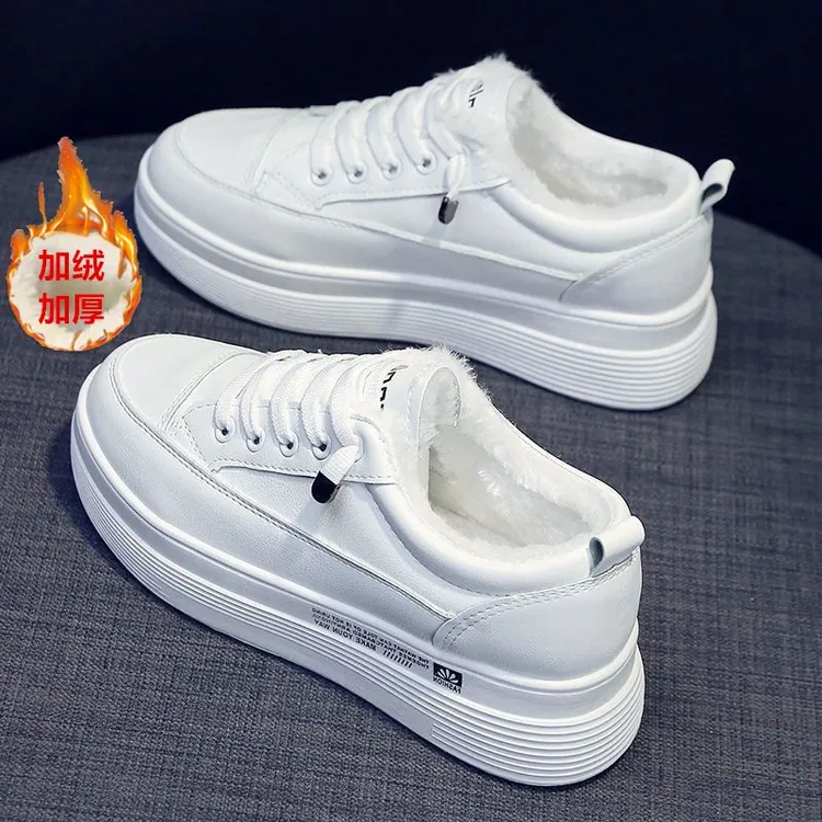 保暖加绒小白鞋女士新款2025冬季百搭透气平底单鞋休闲加厚棉板鞋