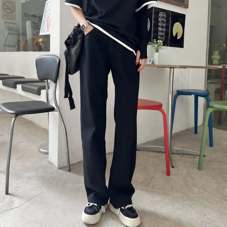 【逸潮】美式休闲黑色中腰男长裤水洗牛仔裤秋冬百搭黑牛-114