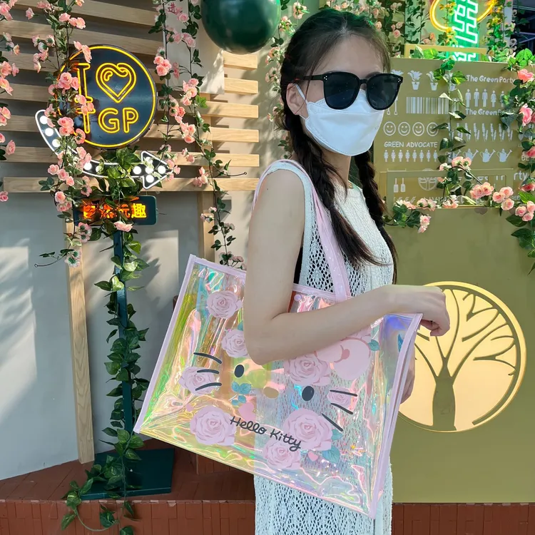 【双面】kitty玫瑰时尚托特包大容量健身包游泳包干湿两用妈咪包