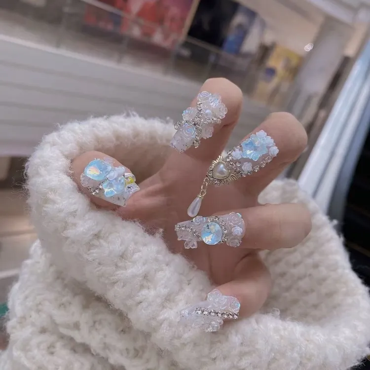 十二星座系列~水瓶座纯手工穿戴甲重工满钻满花立体钻球定制款