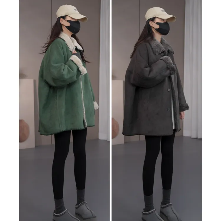 硕哥【双面穿】秋冬保暖羊筋绒磨砂麂皮外套加厚毛毛外套 26378