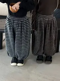 2025秋季新品韩版男女童磨毛条纹百搭洋气灯笼裤阔腿裤jy2546