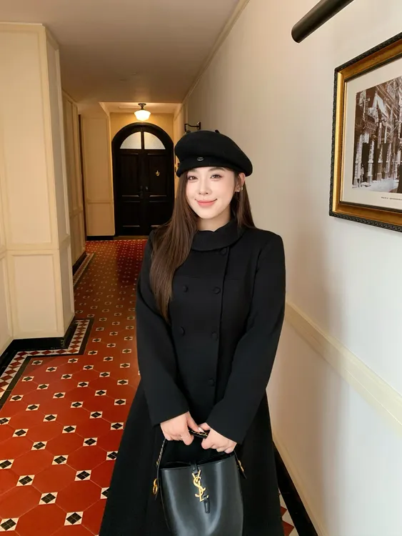 月半鱼【鬼怪】冬季高级感长款双排扣毛呢大衣女大码气质连衣裙