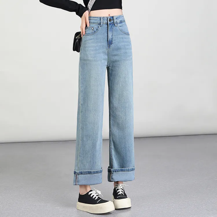 哥弟阿玛施正品新款韩版高腰直筒牛仔裤春秋时尚百搭显瘦阔腿裤