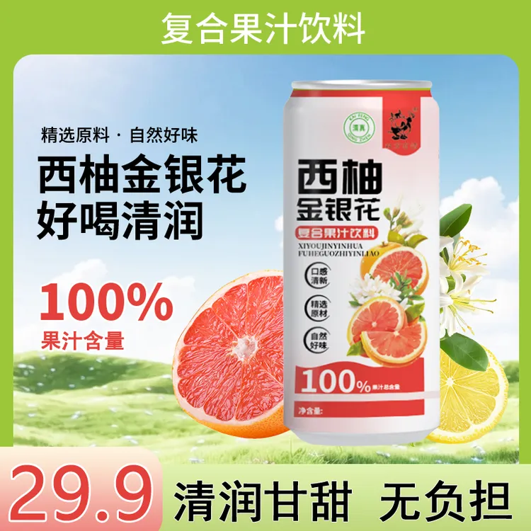 双方有情100%复合果汁西柚金银花汁220ml*10罐0脂肪夏天饮料